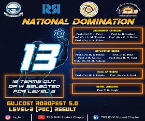 13 teams from TRS BVM have advanced to Level 3 in GUJCOST ROBOFEST 5.0